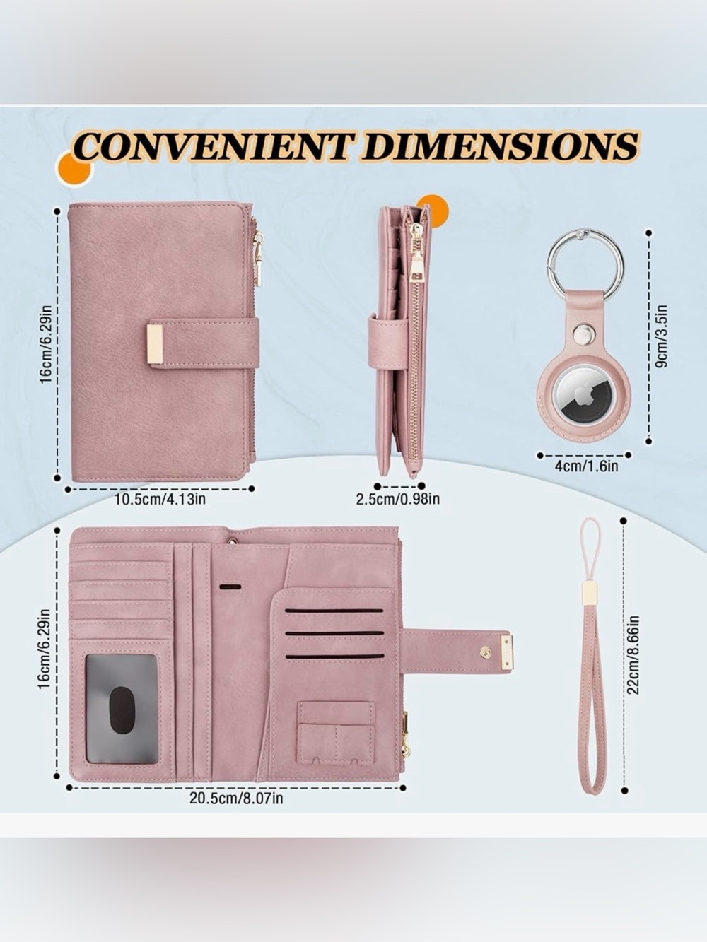 HUANLANG Passport Holder AirTag Passport Wallet Light Pink New - Picture 9 of 11